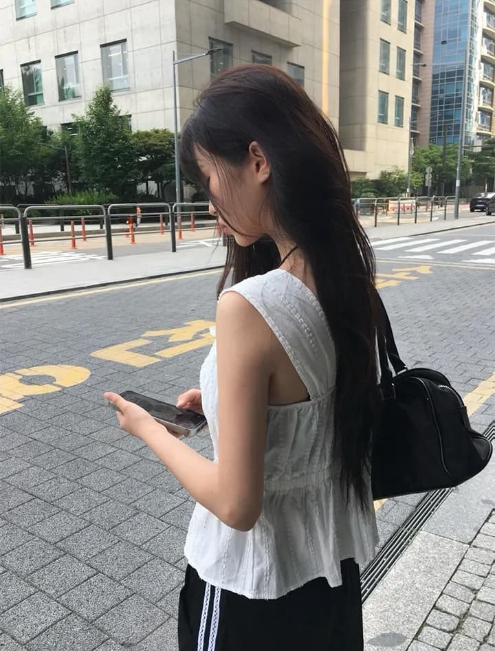 여름 분기 별 칼라 주름 레이스업 캐미솔 맨위 상세 이미지 30