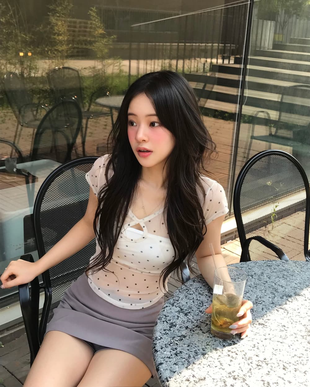 여름 섹시함 도트 무늬 몸매 가꾸기 쇼트 스타일 반팔 맨위 상세 이미지 33