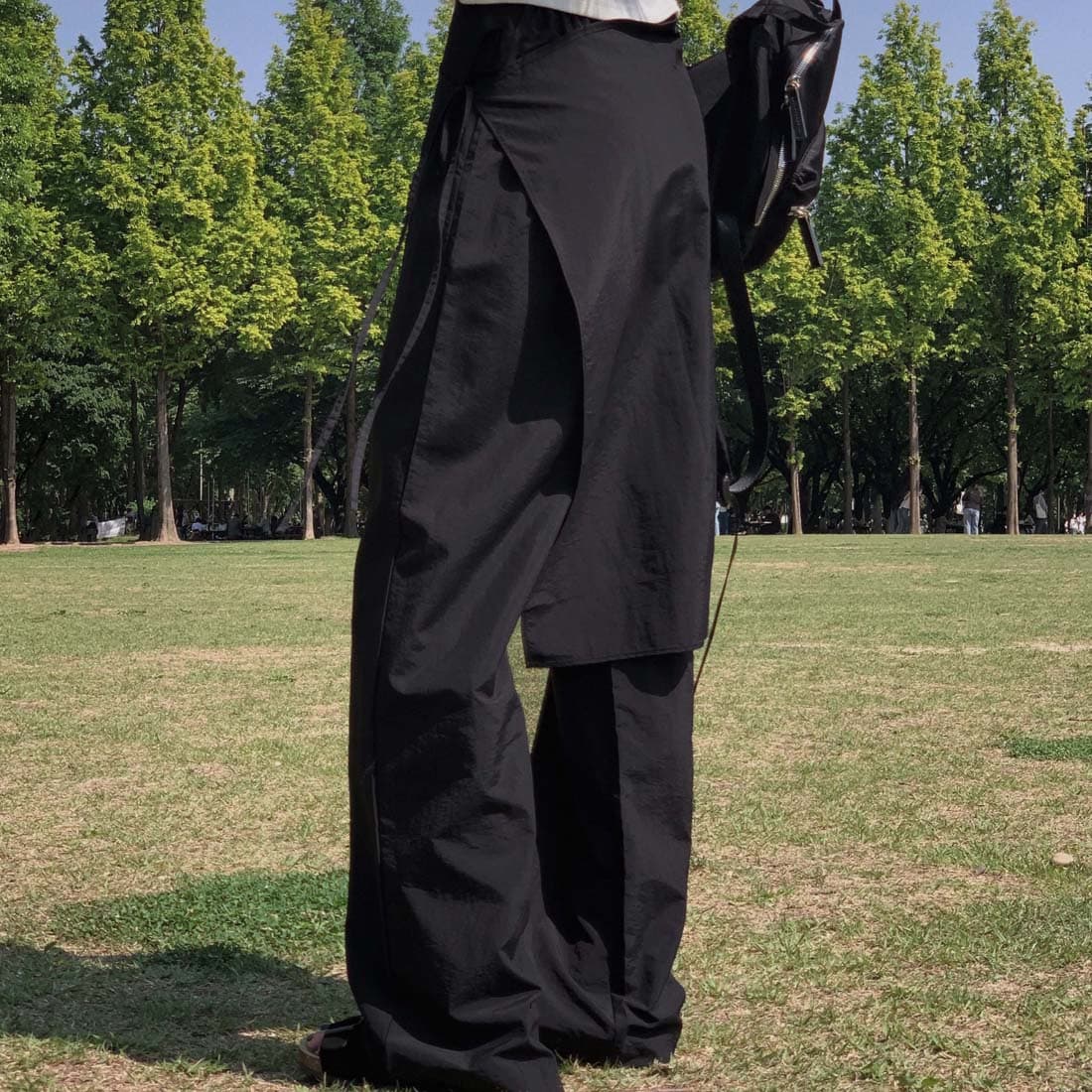 한국 chic 레트로 캐주얼 작은 대중 디자인 센스 포장 몸 앞치마 레이스업 페이크 레이어드 넓은 다리 캐주얼 바지 이미지 2