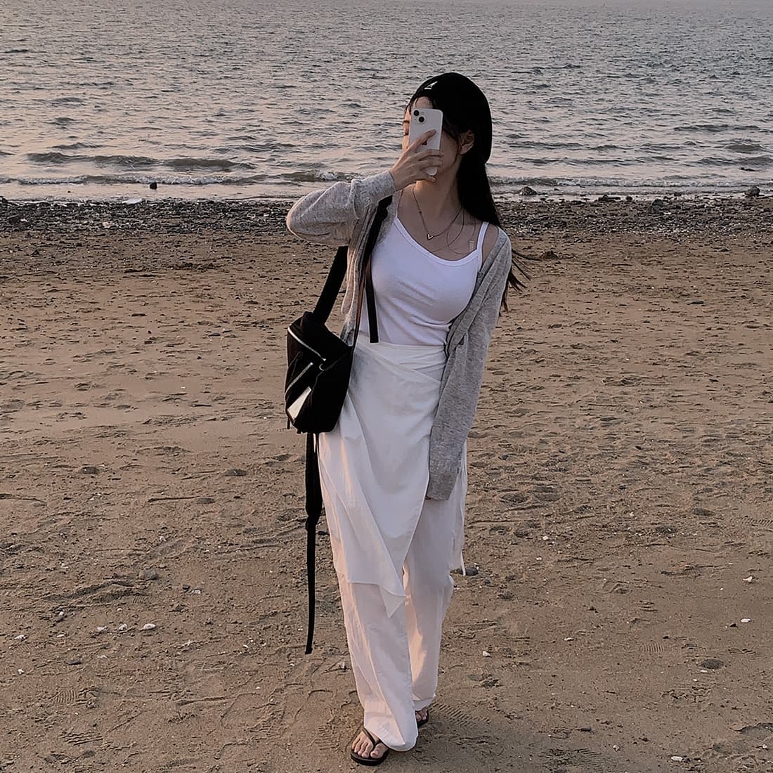 한국 chic 레트로 캐주얼 작은 대중 디자인 센스 포장 몸 앞치마 레이스업 페이크 레이어드 넓은 다리 캐주얼 바지 상세 이미지 11