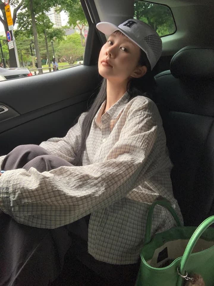 주름 장식 센스 체크무늬 긴팔 polo 여성 셔츠 느긋한 루즈핏 재킷 셔츠 상세 이미지 33