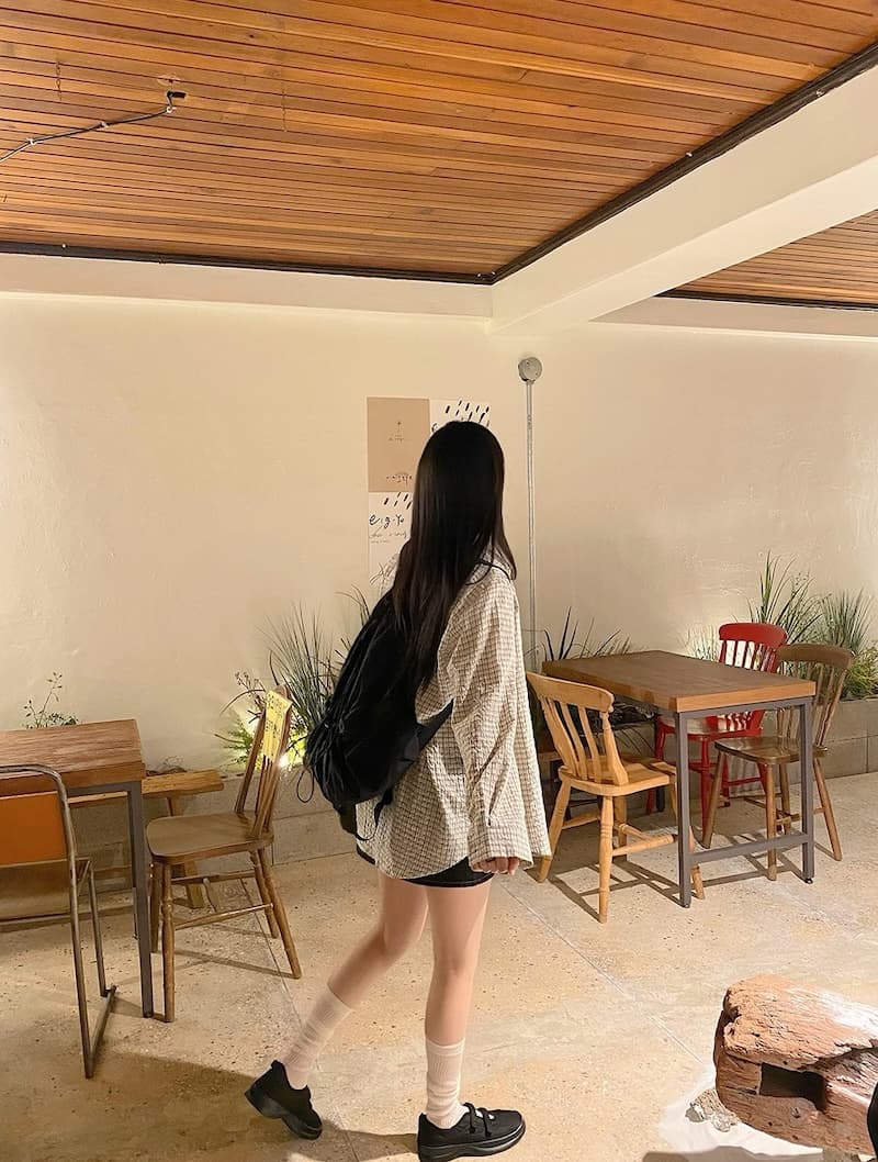 이른 가을 주름 장식 센스 체크무늬 긴팔 polo 여성 셔츠 느긋한 루즈핏 재킷 셔츠 상세 이미지 7