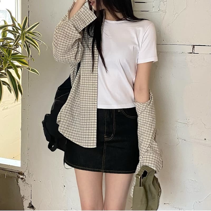 이른 가을 주름 장식 센스 체크무늬 긴팔 polo 여성 셔츠 느긋한 루즈핏 재킷 셔츠 상세 이미지 9