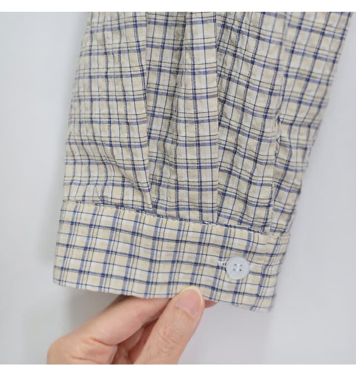 주름 장식 센스 체크무늬 긴팔 polo 여성 셔츠 느긋한 루즈핏 재킷 셔츠 상세 이미지 22