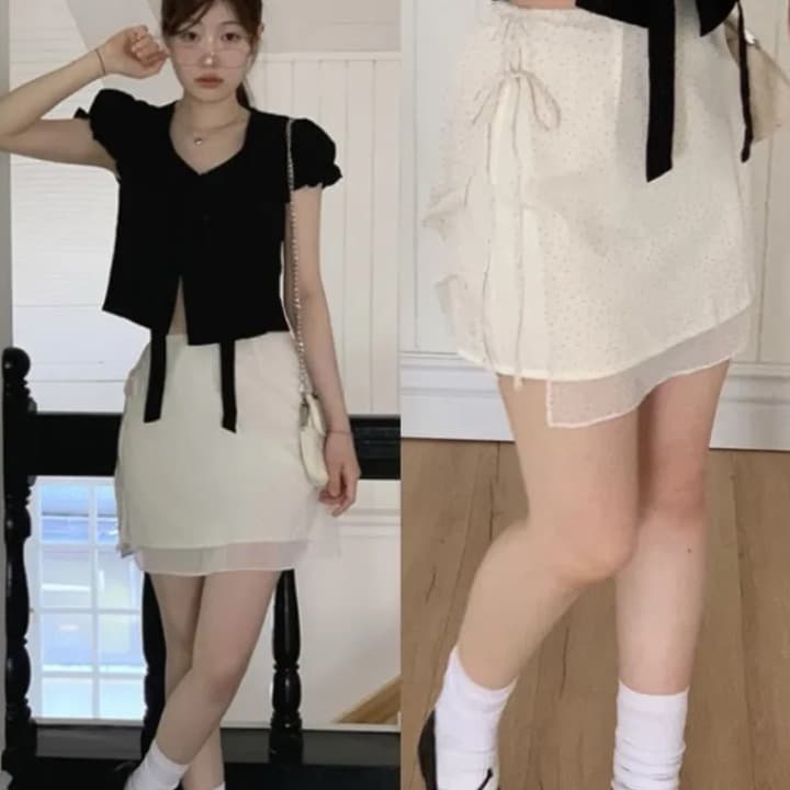 허리밴드 하이웨이스트 나비 넥타이 반신 스커트 이미지 2