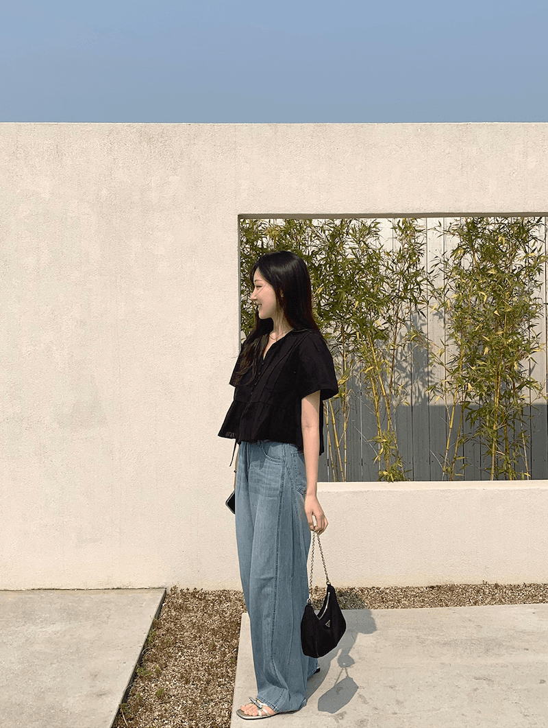 여름 새로운 반팔 레이스업 싱글 줄 버튼 쉬폰 블라우스 셔츠 상세 이미지 24