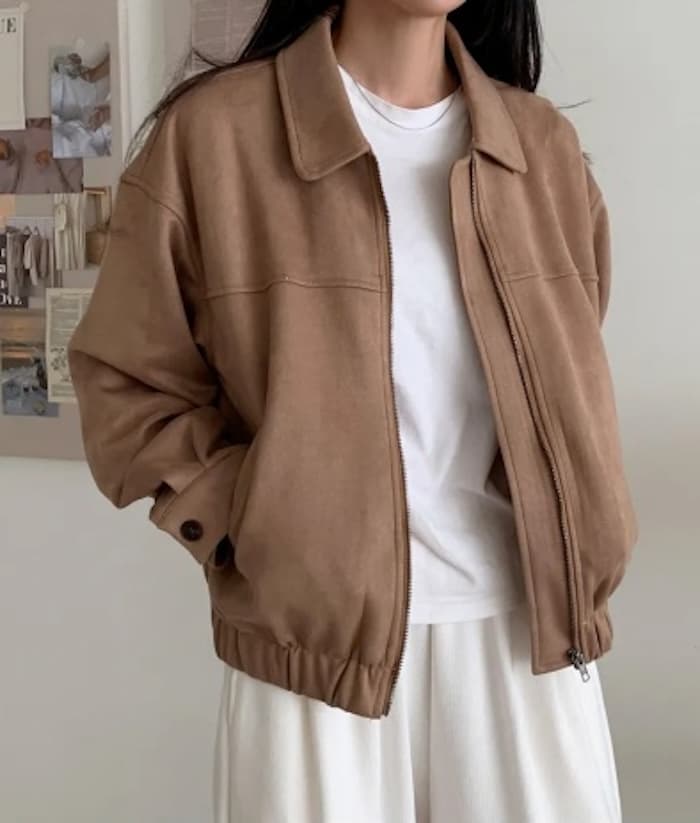 가을 겨울 새로운 지퍼 스웨이드 원단 재킷 짧은 외투 상세 이미지 5