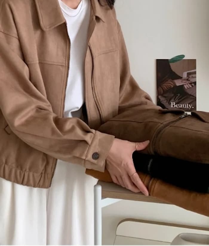 가을 겨울 새로운 지퍼 스웨이드 원단 재킷 짧은 외투 상세 이미지 7