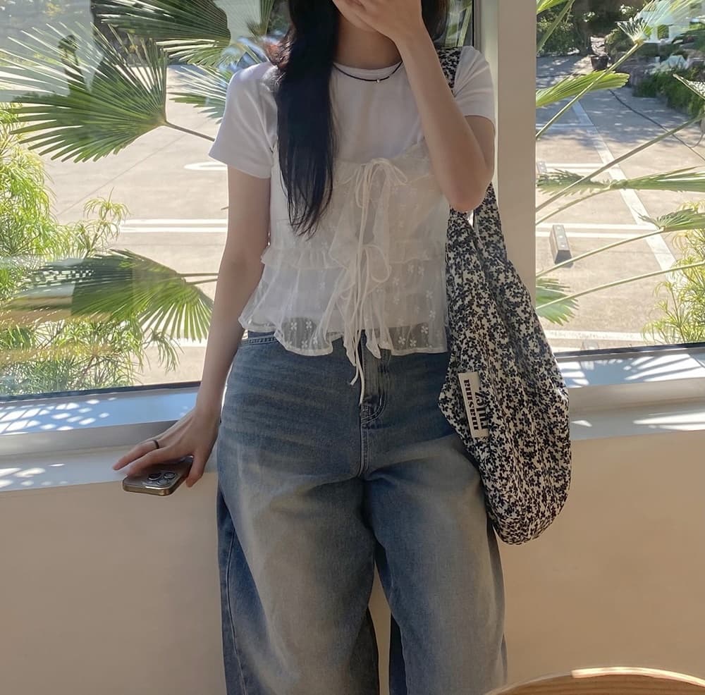 다용도 프랑스식 레이스 스택 착용 쇼트 스타일 캐미솔 이미지 2