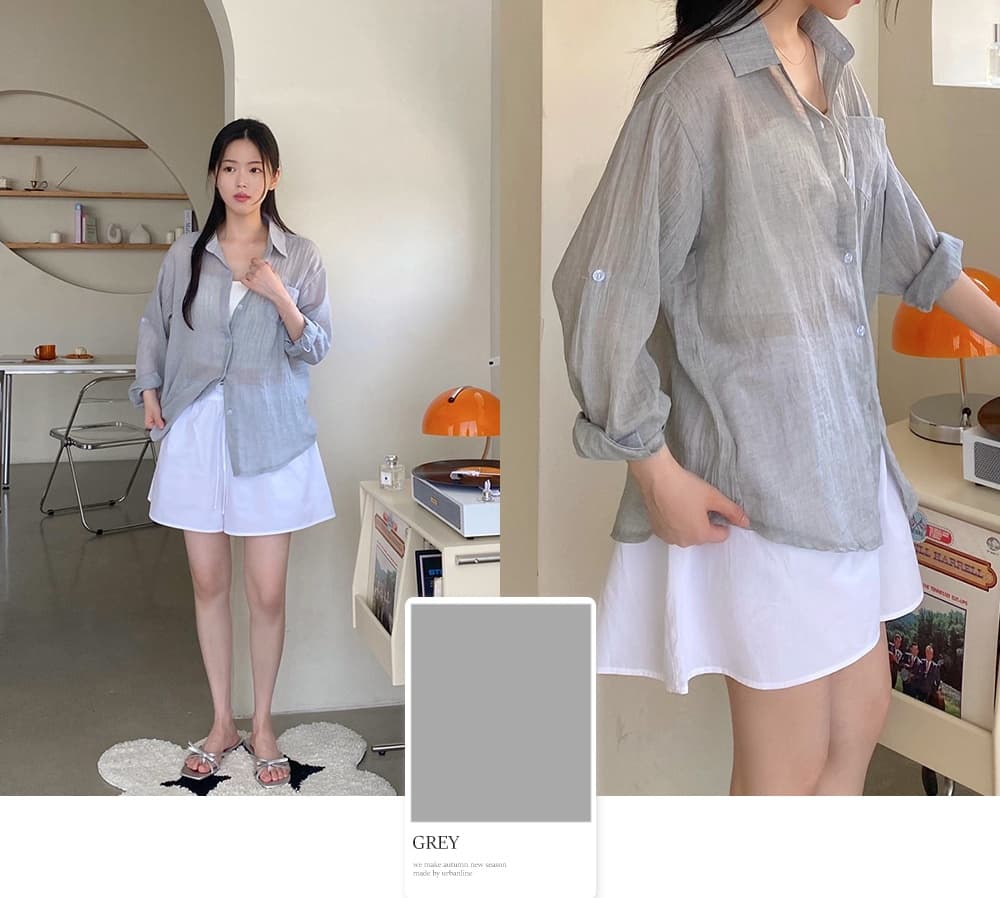 이른 가을 새로운 작은 대중 느긋한 바람 긴팔 얇은 스타일 자외선 차단 셔츠 상세 이미지 2