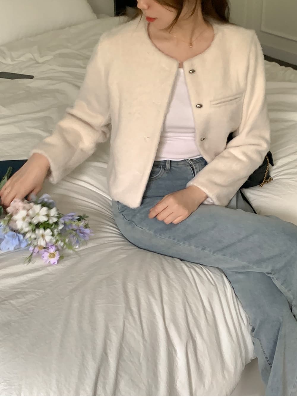 레트로 미니멀리즘 품격 부드러운 찹쌀 Chic 단추 작은 키 모직 쇼트 스타일 재킷 상세 이미지 24