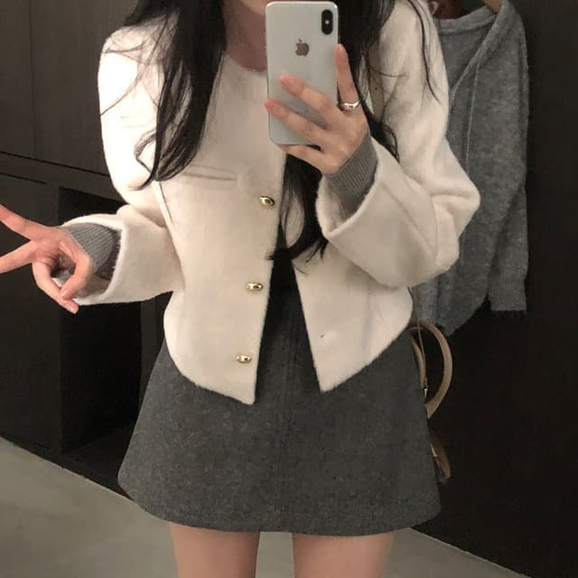 한국 chic 겨울 새로운 레트로 미니멀리즘 싱글 줄 버튼 쇼트 스타일 모직 외투 상세 이미지 2