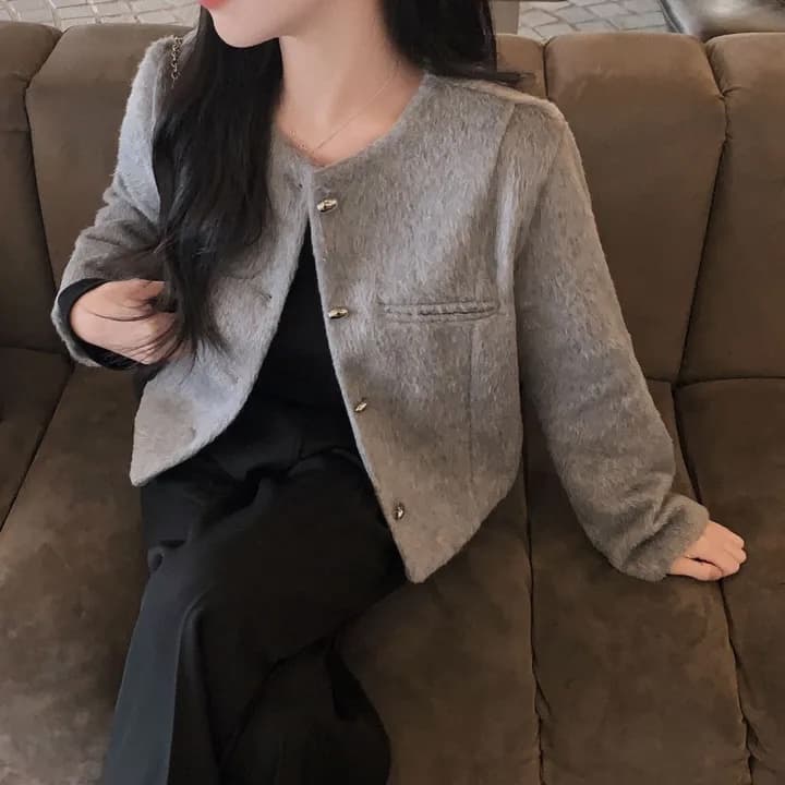 한국 chic 프랑스식 작은 샤넬 스타일 미니멀리즘 품격 Chic 싱글 줄 버튼 작은 키 모직 쇼트 스타일 재킷 이미지 4