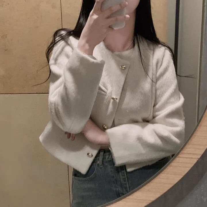 한국 chic 프랑스식 작은 샤넬 스타일 미니멀리즘 품격 Chic 싱글 줄 버튼 작은 키 모직 쇼트 스타일 재킷 상세 이미지 23