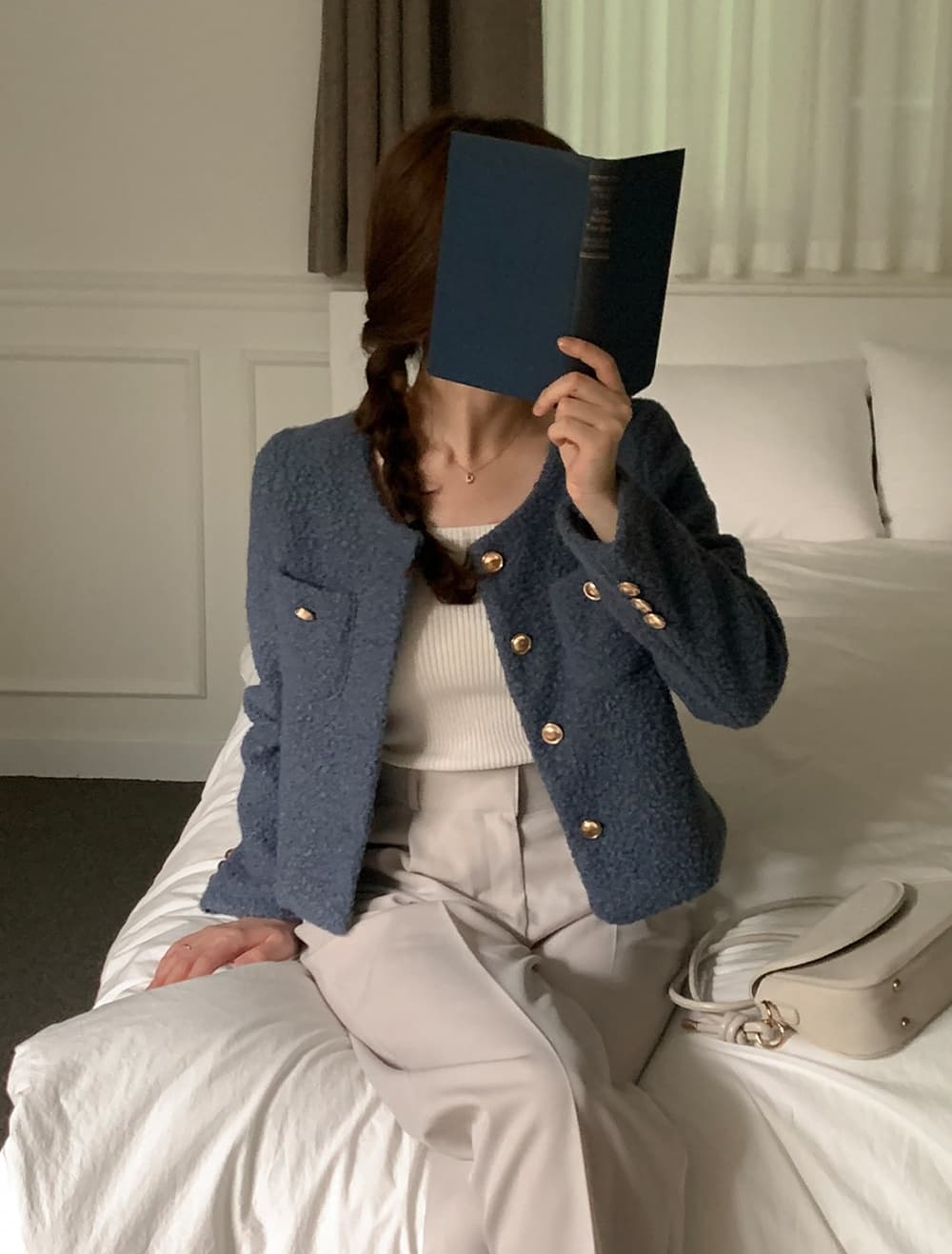 chic 프랑스식 작은 샤넬 스타일 미니멀리즘 쇼트 스타일 싱글 줄 버튼 모직 여성 코트 상세 이미지 61