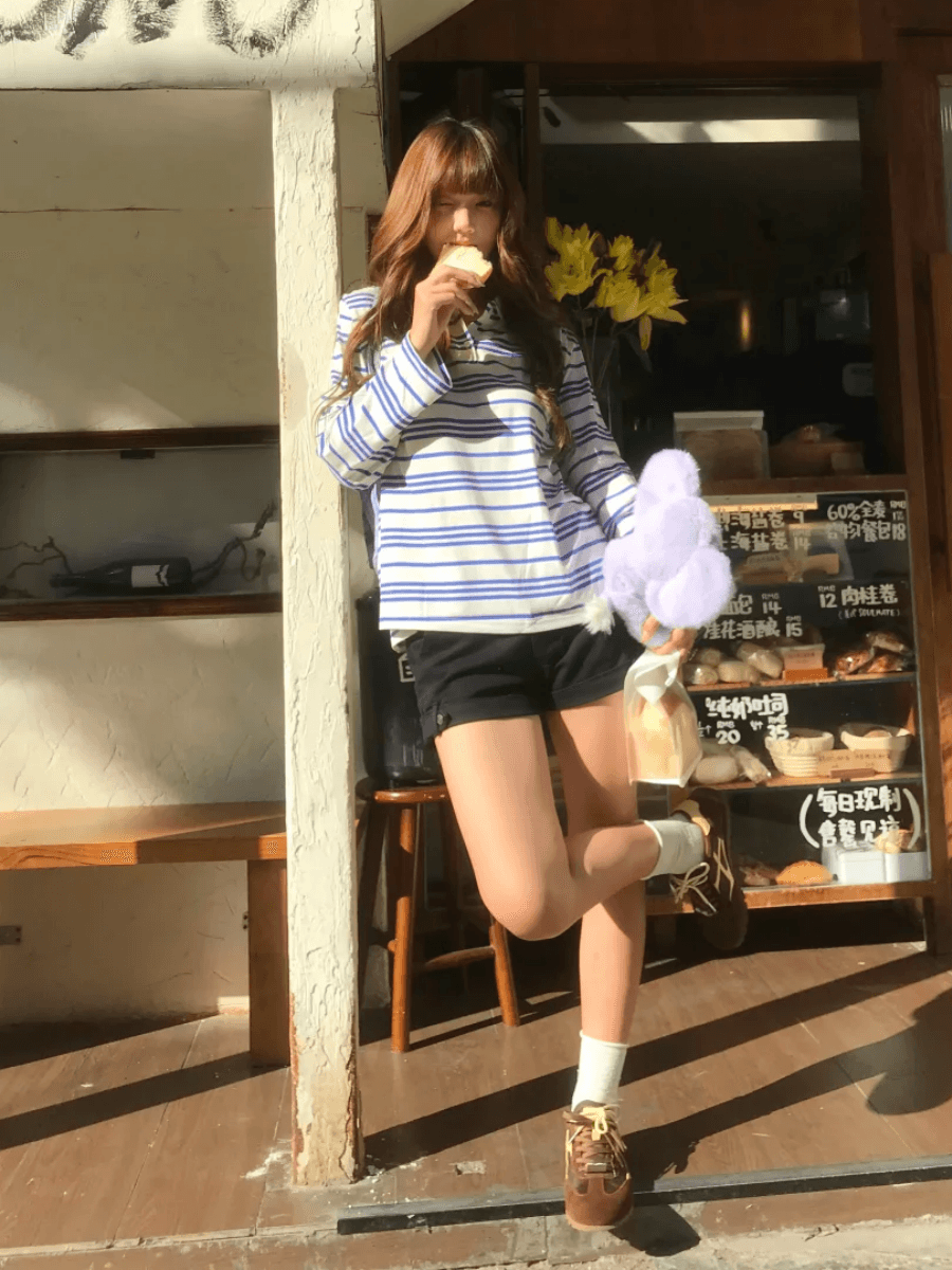 원본 형세 천 POLO 칼라 스트라이프 생방송 품질 라운드 넥 맨위 여성 의류 상세 이미지 12