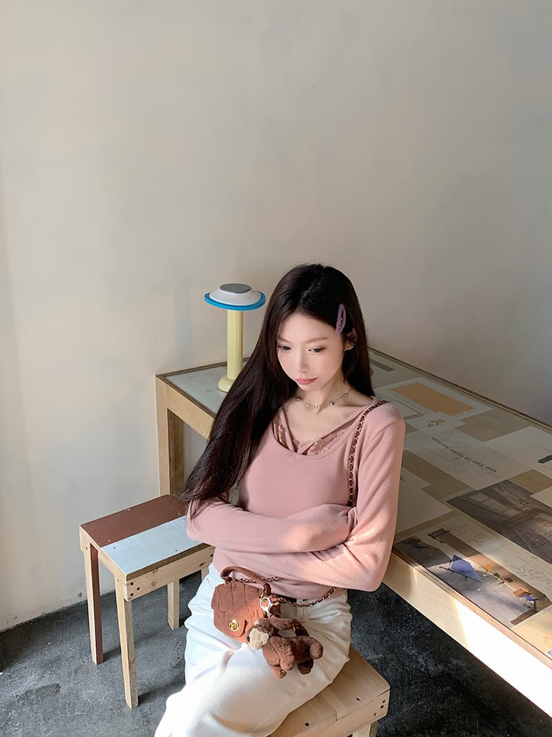 270 그램 뮤 S 양모 긴팔 티셔츠 기본 셔츠 여성 봄 가을 인사이드 가져 가라. 달콤함 레이스 V넥 맨위 상세 이미지 10