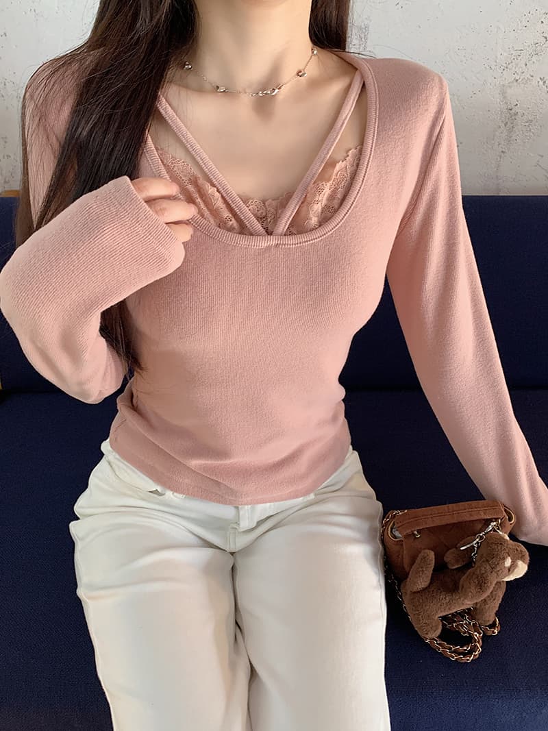 270 그램 뮤 S 양모 긴팔 티셔츠 기본 셔츠 여성 봄 가을 인사이드 가져 가라. 달콤함 레이스 V넥 맨위 상세 이미지 15