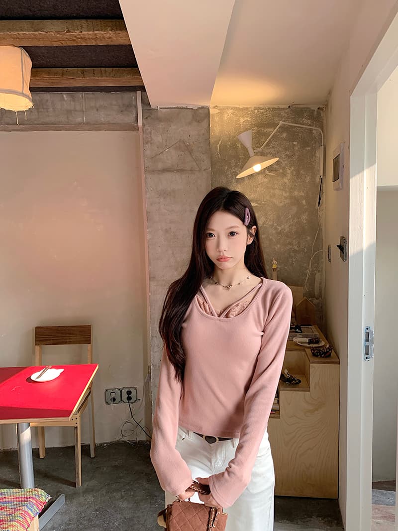 270 그램 뮤 S 양모 긴팔 티셔츠 기본 셔츠 여성 봄 가을 인사이드 가져 가라. 달콤함 레이스 V넥 맨위 상세 이미지 19