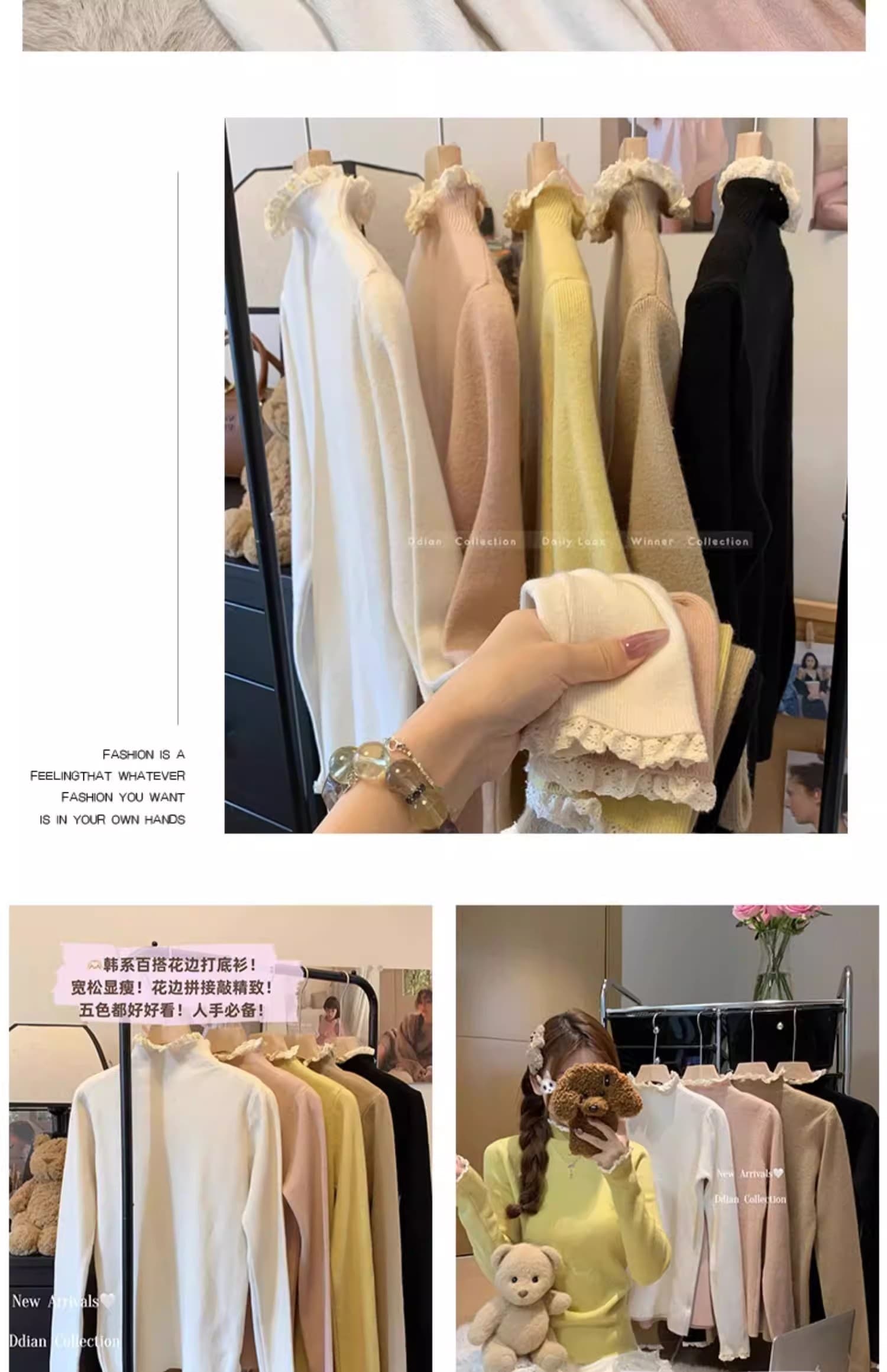 반하이넥 레이스 만나는 긴팔 니트 스웨터 여성 겨울 새로운 몸매 가꾸기 슬림해 보이는 단색 한국 스타일 스웨터 트렌디 상세 이미지 5