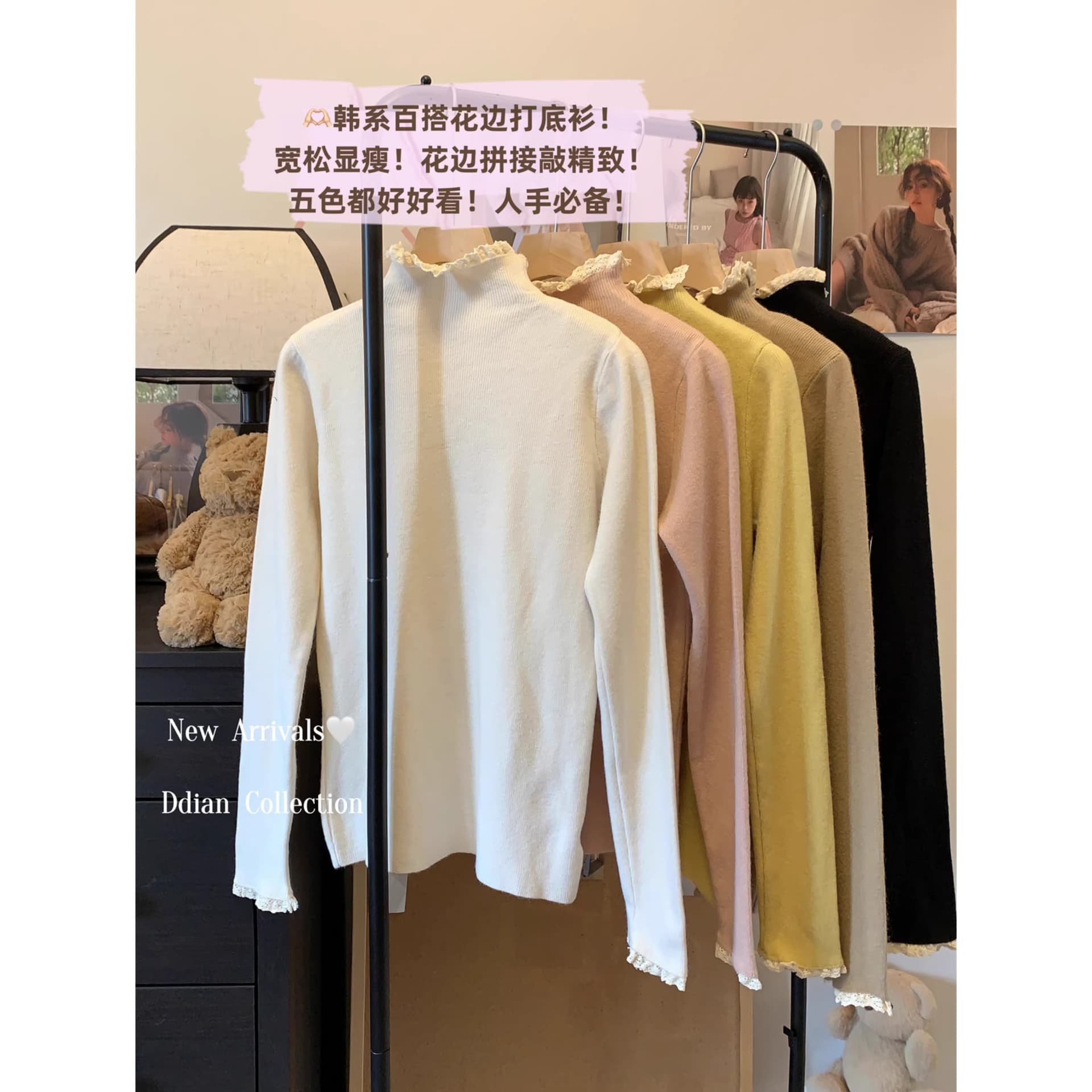 반하이넥 레이스 만나는 긴팔 니트 스웨터 여성 겨울 새로운 몸매 가꾸기 슬림해 보이는 단색 한국 스타일 스웨터 트렌디 상세 이미지 16