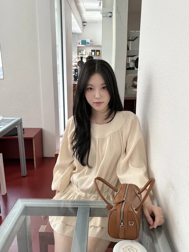 프랑스식 달콤함 부드러운 라운드 수신 Pleat 펌프 로프 허리 수축 작은 키 긴팔 미니 스커트 드레스 상세 이미지 13