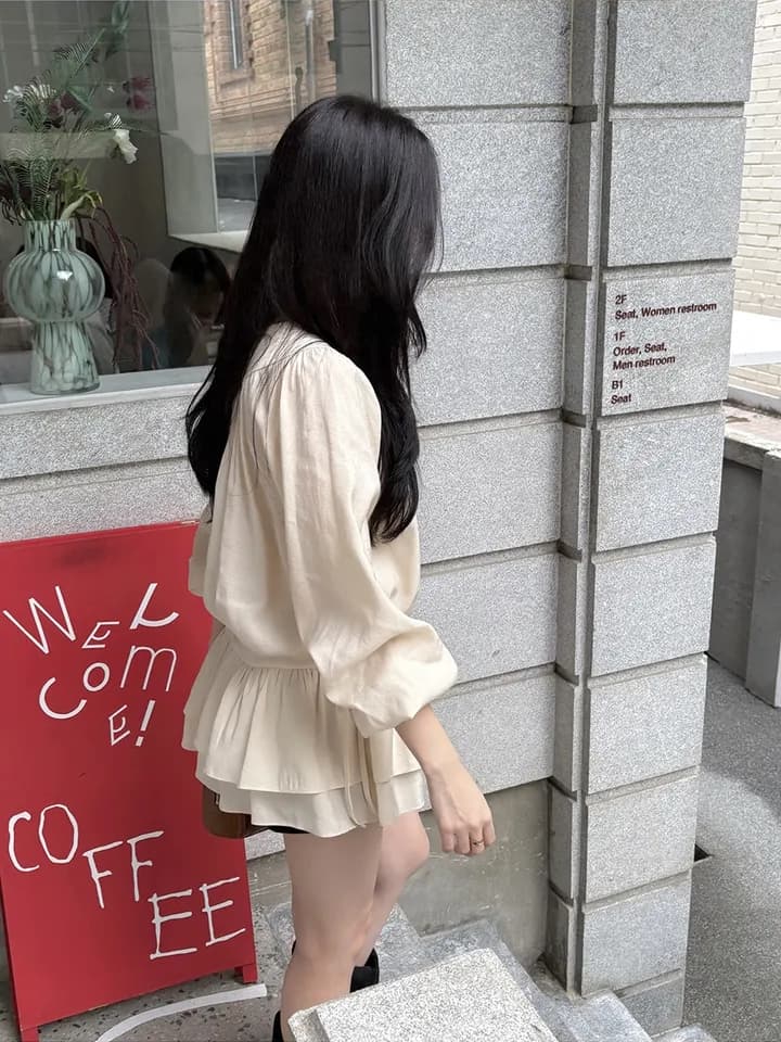 프랑스식 달콤함 부드러운 라운드 수신 Pleat 펌프 로프 허리 수축 작은 키 긴팔 미니 스커트 드레스 상세 이미지 17