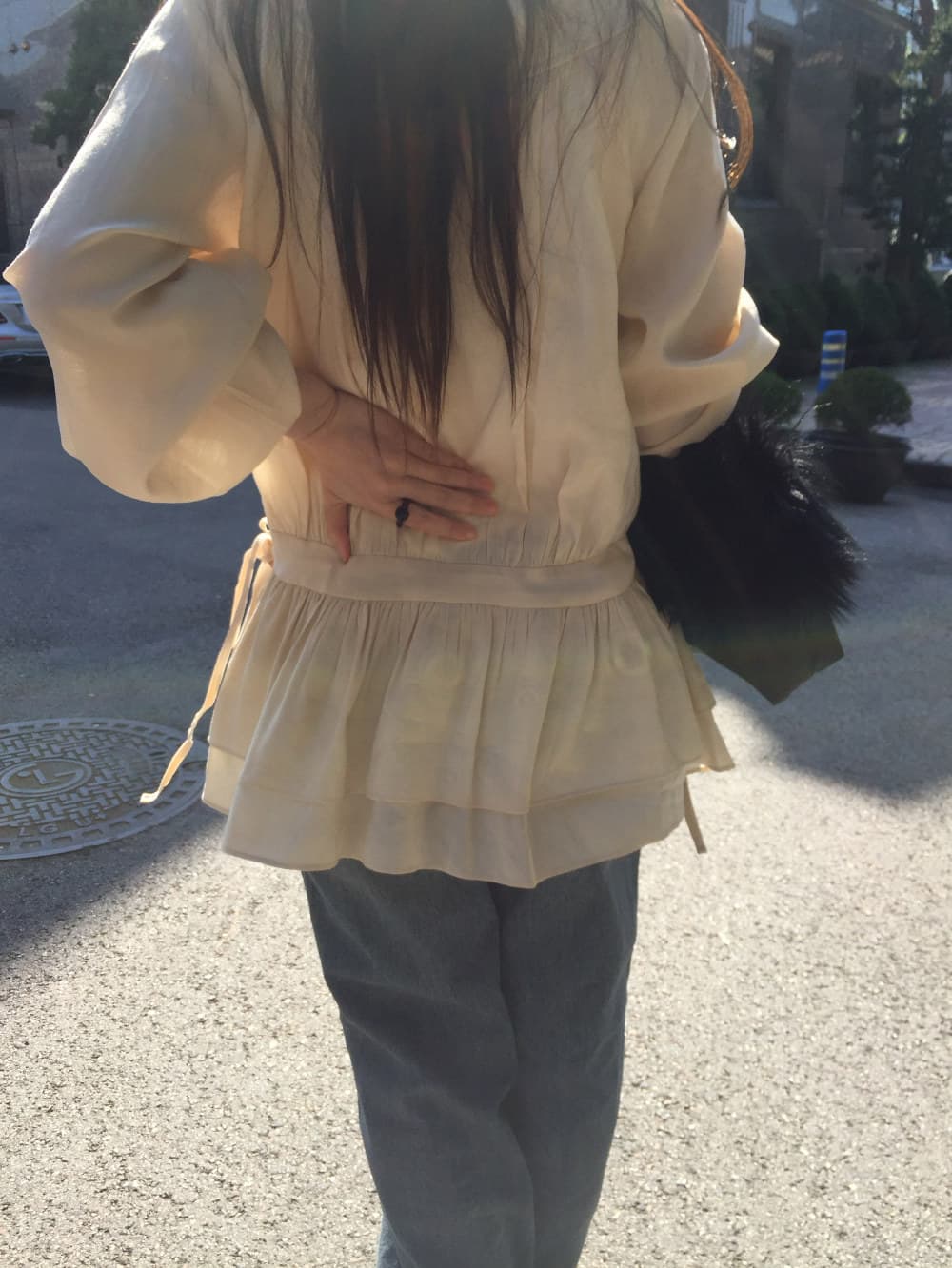 달콤함 소녀 한국 스타일 가을 새로운 쉬폰 긴팔 허리 수축 끈 미니 드레스 상세 이미지 19