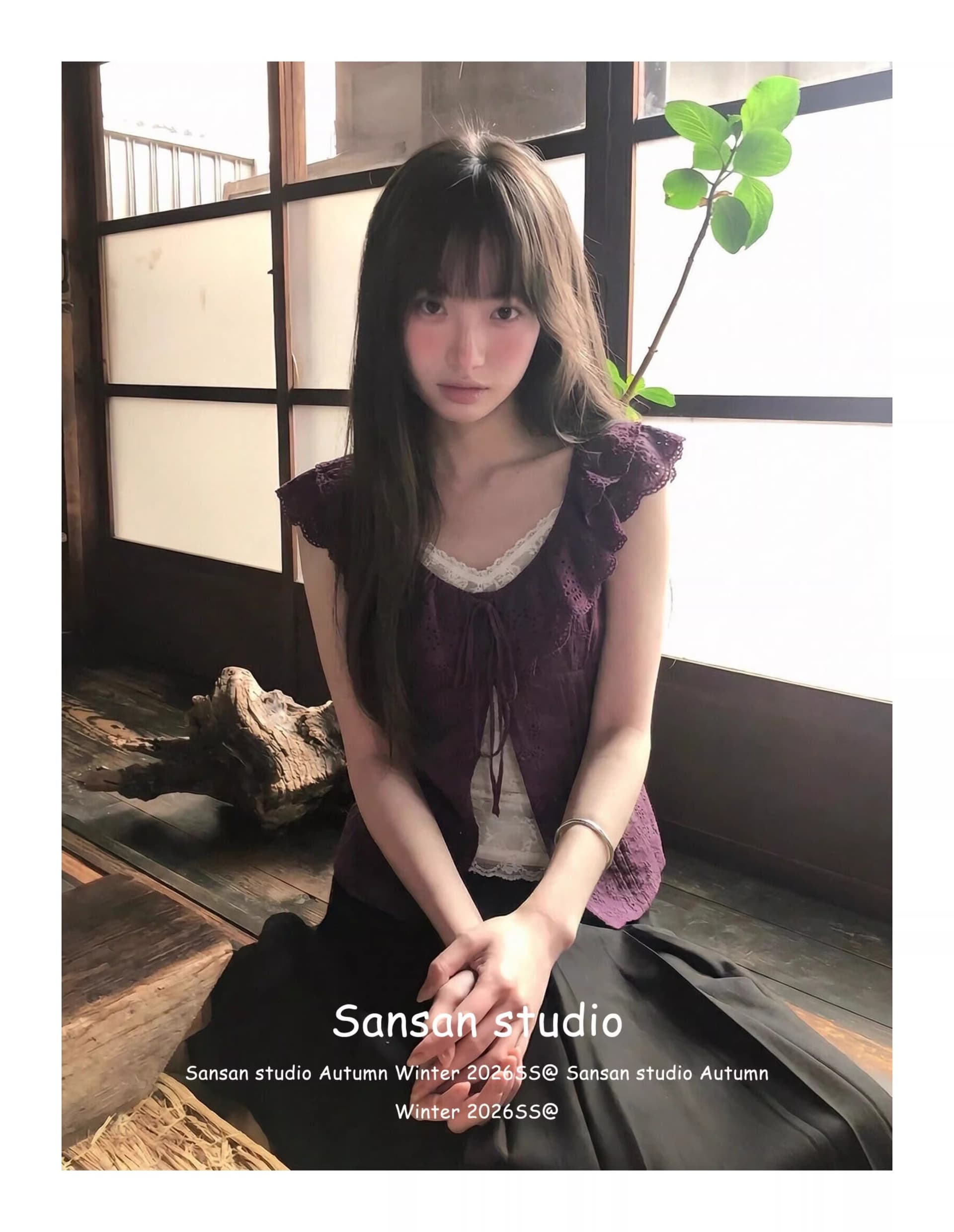 프랑스식 프릴 반팔 여성 셔츠 초기 여름 착용 가져 가라. 보라색 셔츠 작은 셔츠 몸매 가꾸기 슬림해 보이는 디자인 센스 맨위 상세 이미지 7