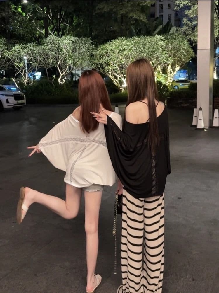 화이트 꼬리 종이 바구니 루즈핏 느긋한 배트윙 소매 품격 자매 레이스 차가운 센스 얼음 가죽 에어컨 블라우스 이미지 4