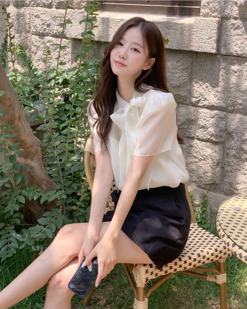 한국 스타일 패션 나비 매듭 부서 넥타이 반팔 시스루 쉬폰 블라우스 맨위 상세 이미지 4