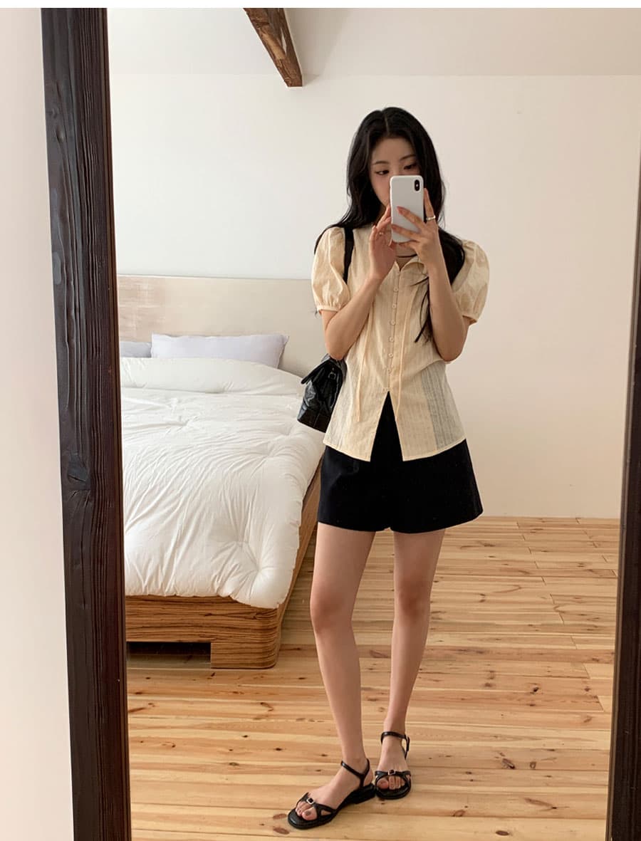 여름 새로운 단추 나비 매듭 셔츠 상세 이미지 33