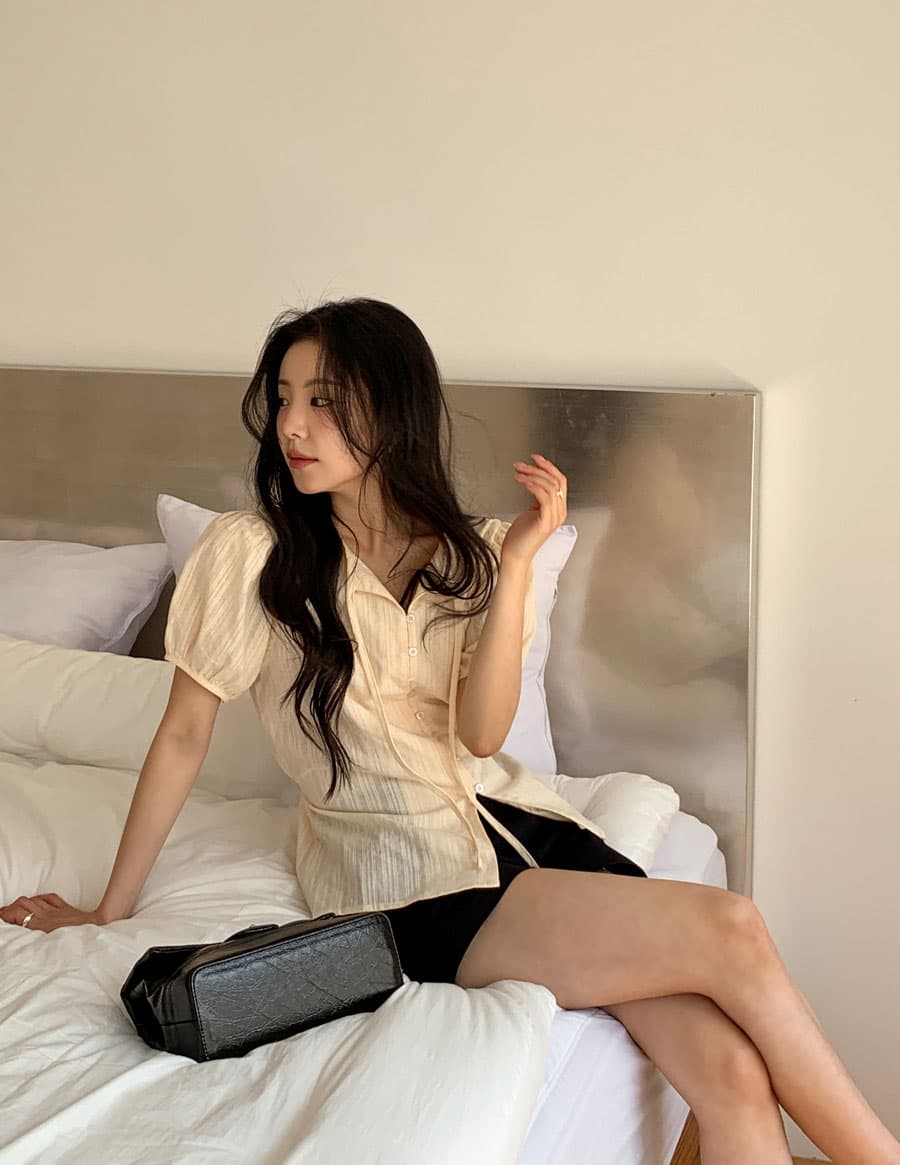 여름 새로운 단추 나비 매듭 셔츠 상세 이미지 37
