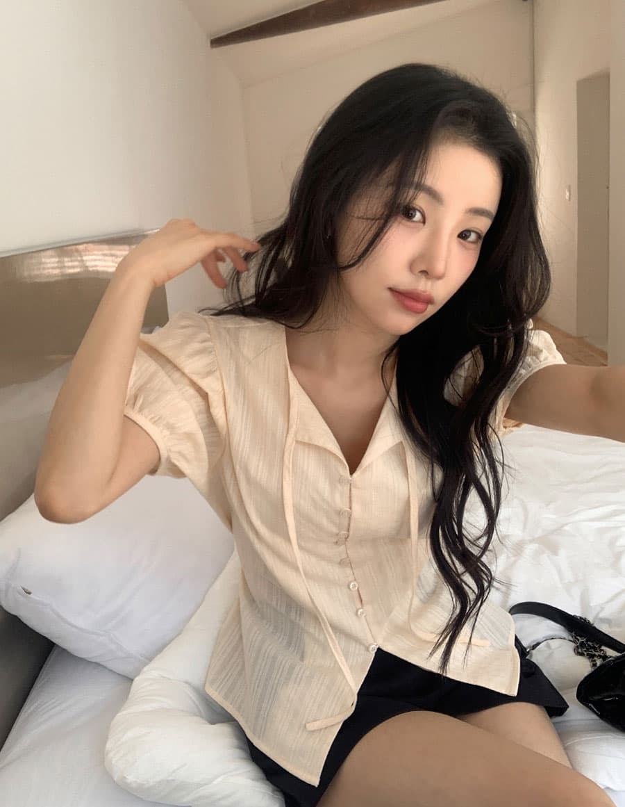 여름 새로운 단추 나비 매듭 셔츠 상세 이미지 42