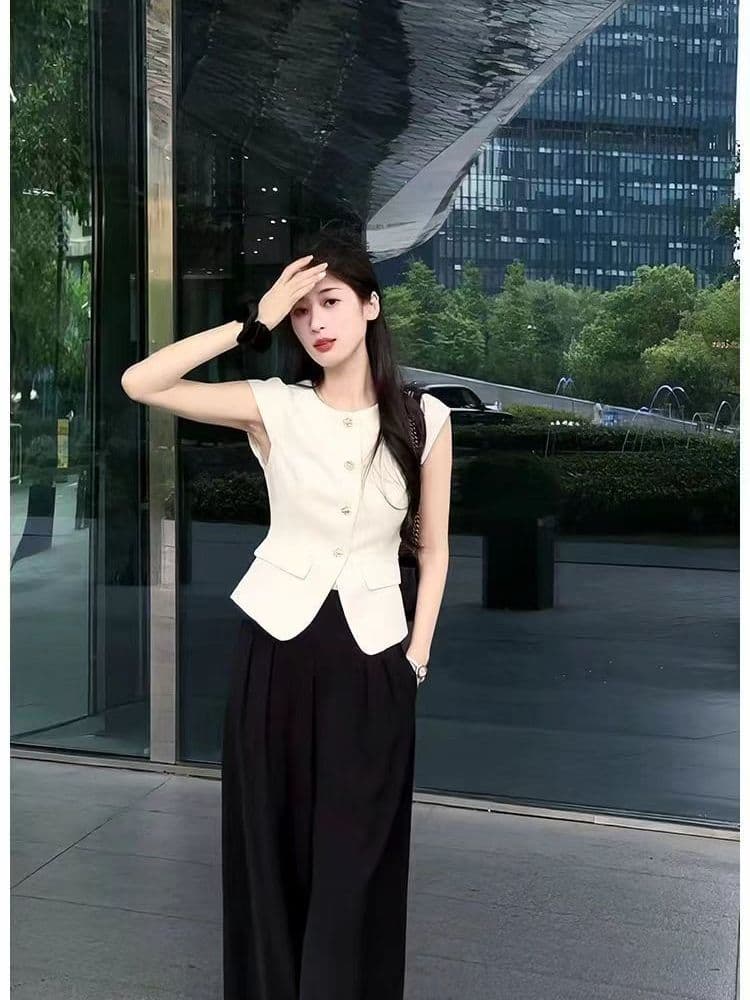 검정색 작은 샤넬 스타일 베스트 조끼 여성 봄 여름 외출용 얇은 스타일 고급 외국 가스 작은 조끼 민소매 맨위 이미지 2