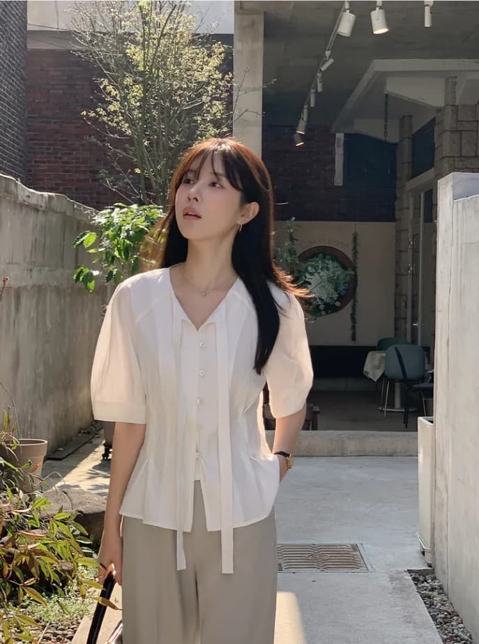 한국 스타일 디자인 센스 레이스업 싱글 줄 버튼 셔츠 상세 이미지 24