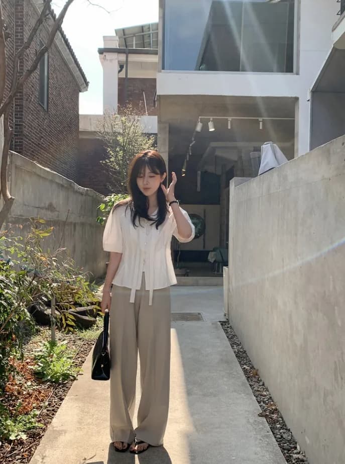 한국 스타일 디자인 센스 레이스업 싱글 줄 버튼 셔츠 상세 이미지 26