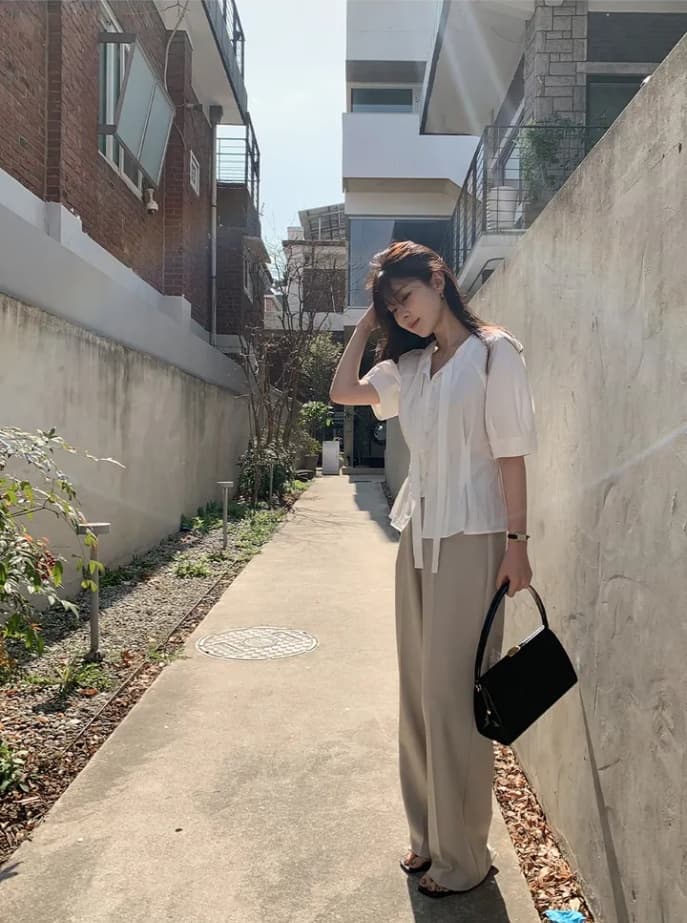 한국 스타일 디자인 센스 레이스업 싱글 줄 버튼 셔츠 상세 이미지 28