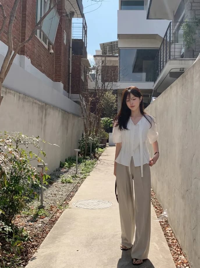 한국 스타일 디자인 센스 레이스업 싱글 줄 버튼 셔츠 상세 이미지 29