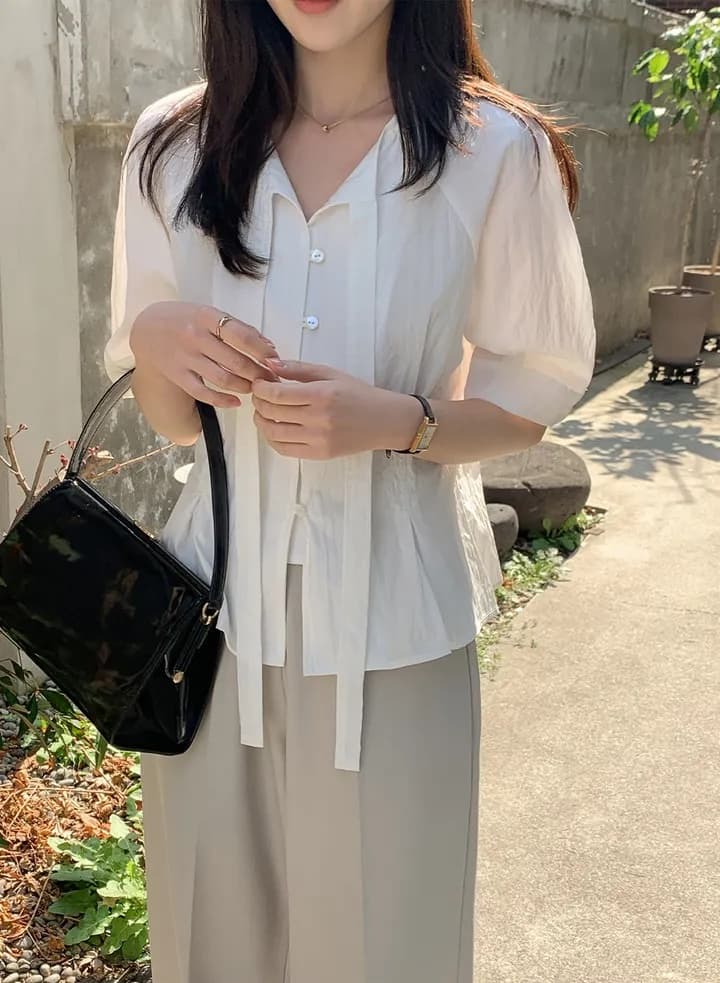 한국 스타일 디자인 센스 레이스업 싱글 줄 버튼 셔츠 상세 이미지 31