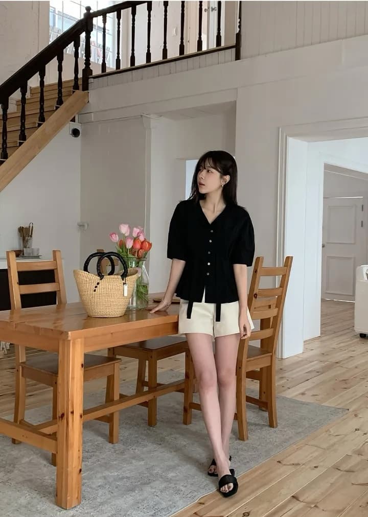 한국 스타일 디자인 센스 레이스업 싱글 줄 버튼 셔츠 상세 이미지 47