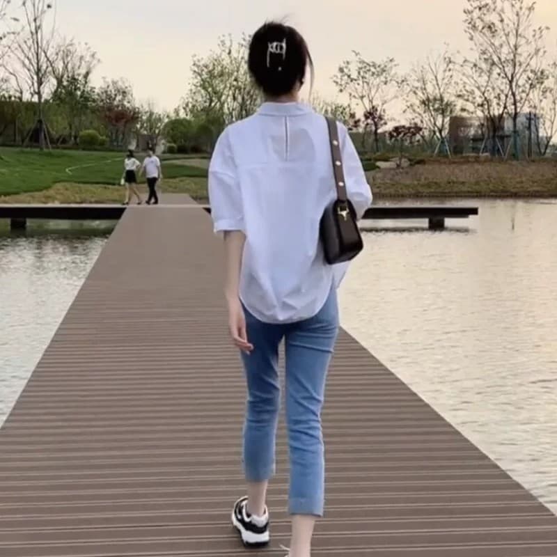 새로운 루즈핏 슬림해 보이는 캐주얼 다용도 셔츠 이미지 3