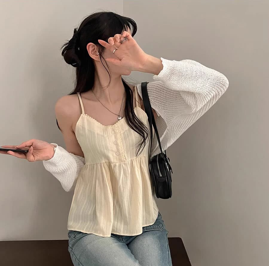 순수한 욕망 레이스 V넥 캐미솔 인사이드 가져 가라. 여름 새로운 루즈핏 슬림해 보이는 다용도 외출용 맨위 상세 이미지 26