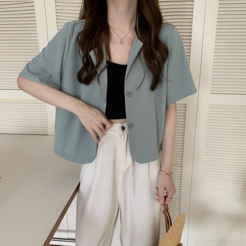 한국 스타일 chic 여름 새로운 작은 대중 디자인 센스 폴로 칼라 품격 패션 쇼트 스타일 작은 정장 상세 이미지 8