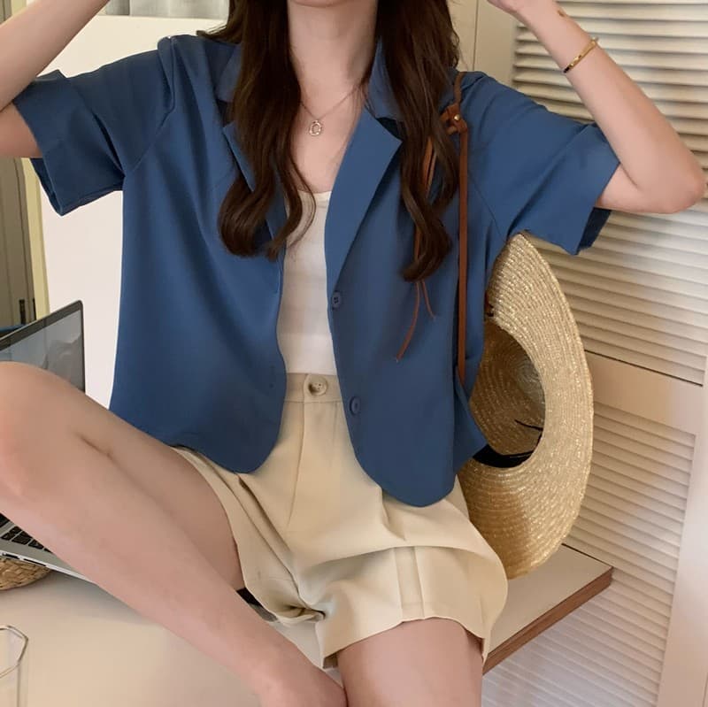 한국 스타일 chic 여름 새로운 작은 대중 디자인 센스 폴로 칼라 품격 패션 쇼트 스타일 작은 정장 상세 이미지 16