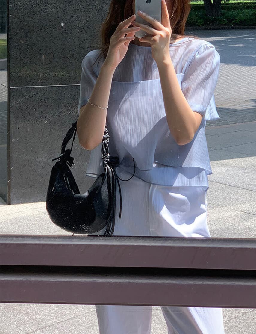 한국 chic 작은 대중 한국 스타일 시스루 작은 셔츠 캐미솔 고유 한 맨위 투피스 세트 상세 이미지 4