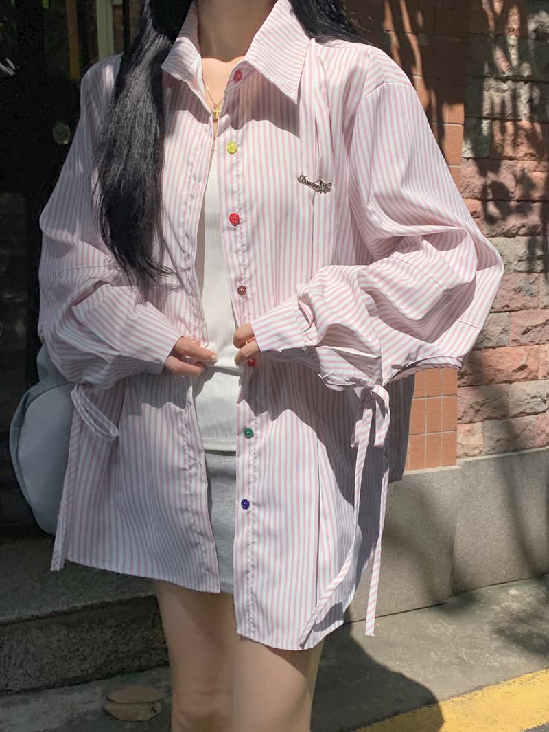 작은 대중 Chic 레이스업 색상 단추 스트라이프 여성 셔츠 새로운 긴팔 오픈 가디건 맨위