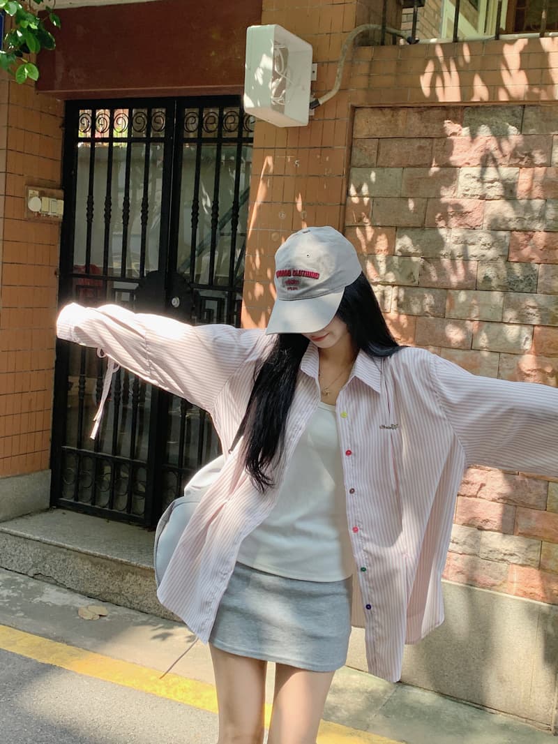 작은 대중 Chic 레이스업 색상 단추 스트라이프 여성 셔츠 새로운 긴팔 오픈 가디건 맨위 상세 이미지 1