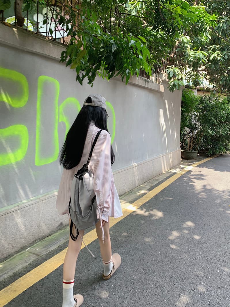 작은 대중 Chic 레이스업 색상 단추 스트라이프 여성 셔츠 새로운 긴팔 오픈 가디건 맨위 상세 이미지 4