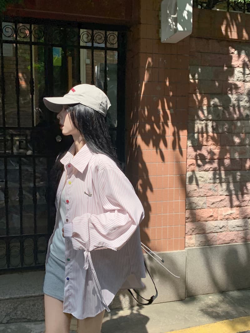 작은 대중 Chic 레이스업 색상 단추 스트라이프 여성 셔츠 새로운 긴팔 오픈 가디건 맨위 상세 이미지 13